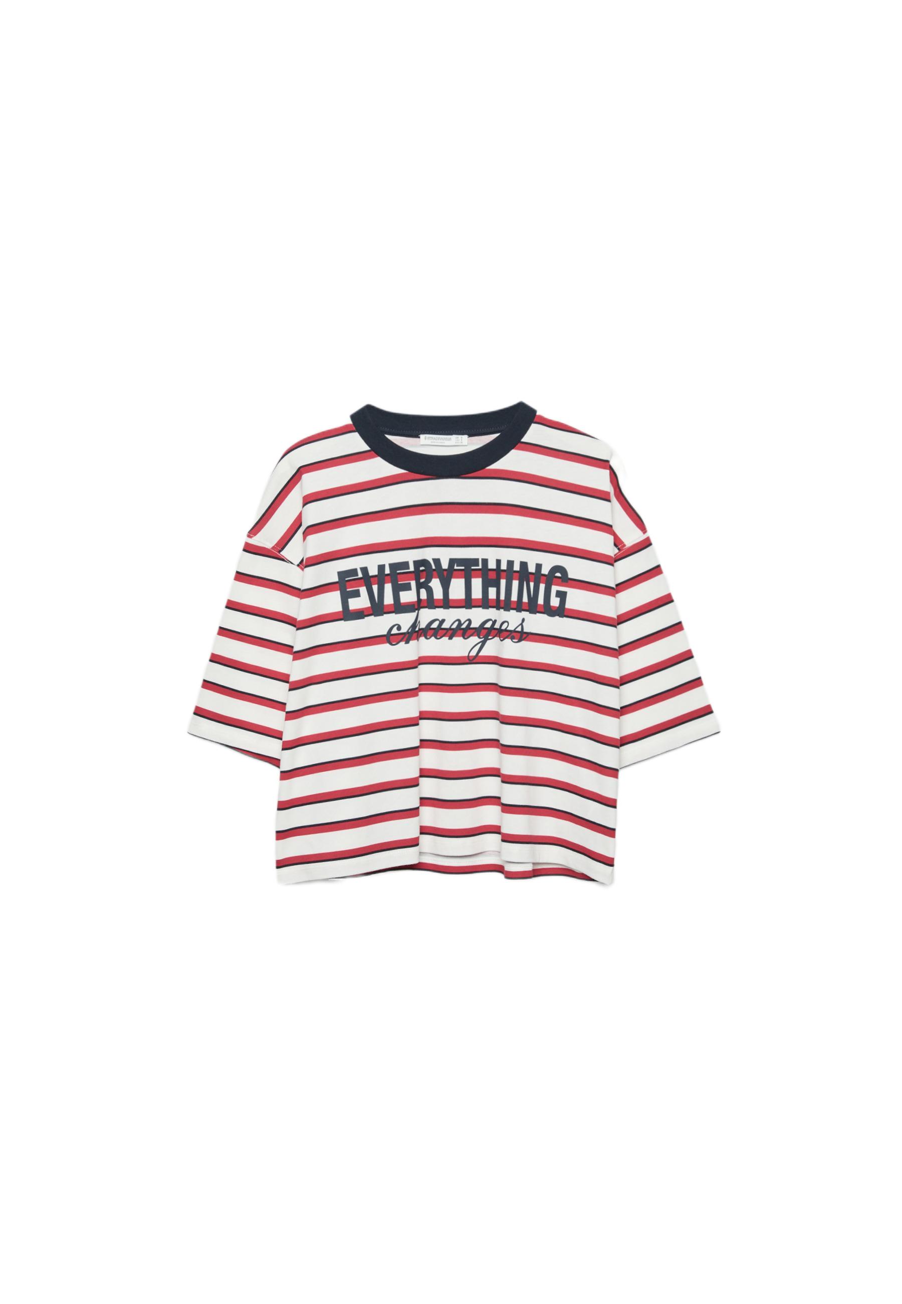 Printed striped short sleeve T-shirt — Red