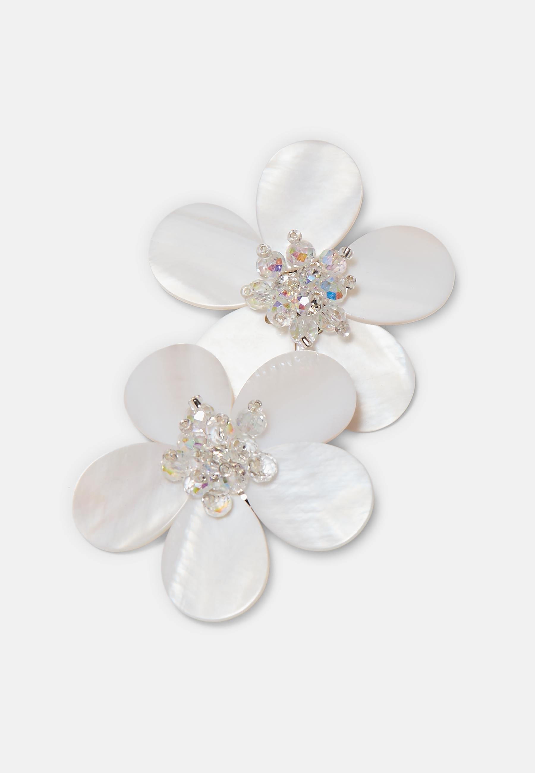 Mother-of-pearl effect flower earrings — White