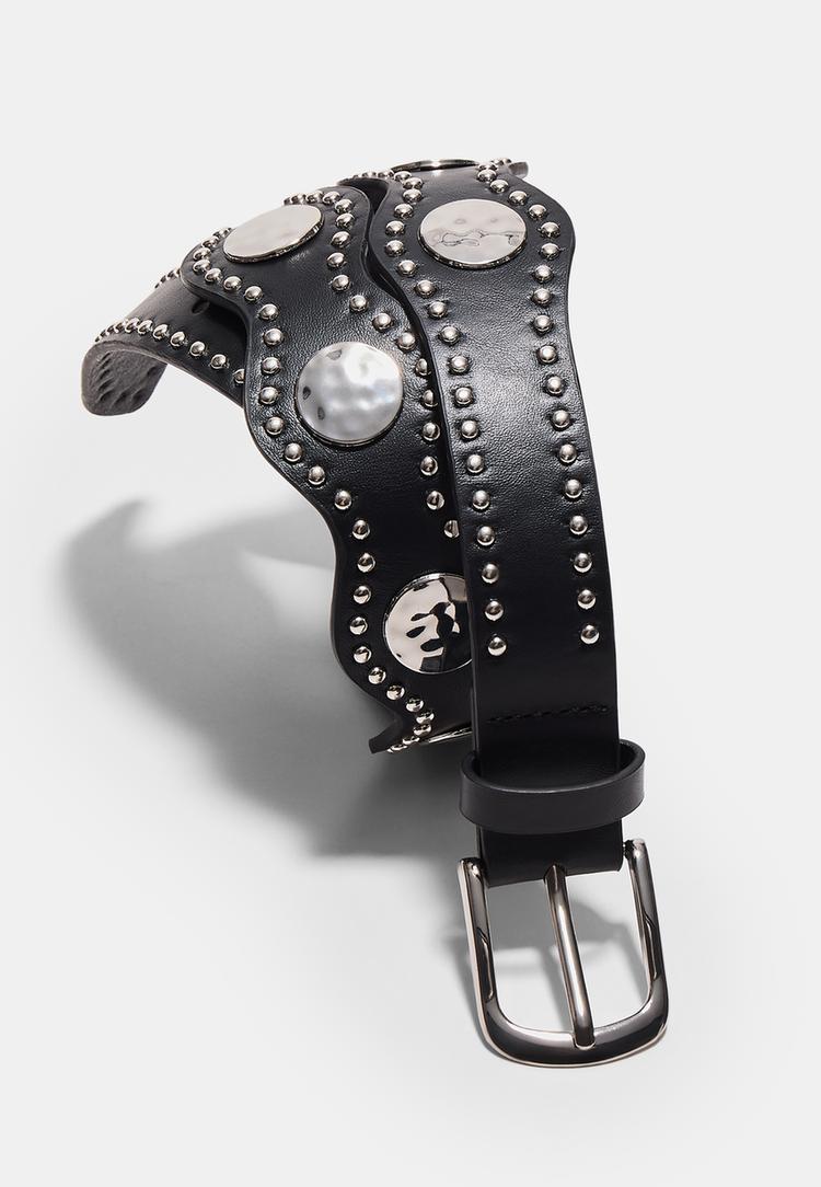 Stradivarius Ζωνη Με Νομισματα Και Καρφια Με Κυματιστο Σχεδιο Μαύρο 80 φωτογραφία