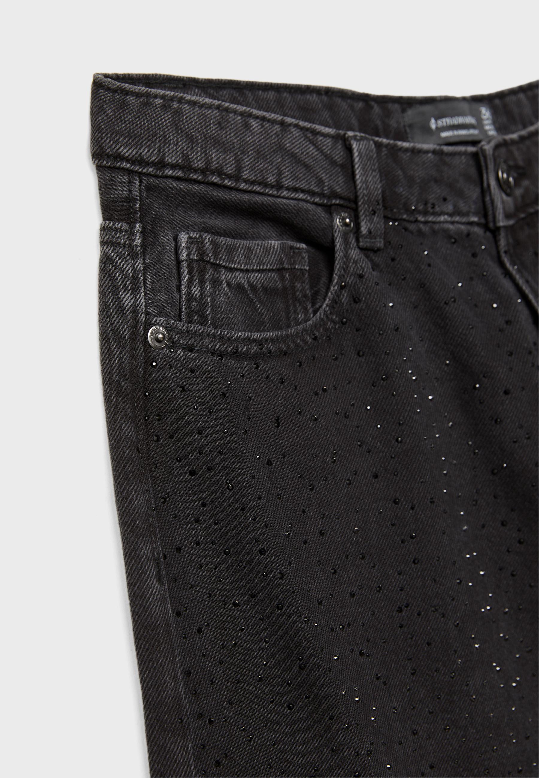 Stradivarius Parlak taşlı straight fit jean görsel 5