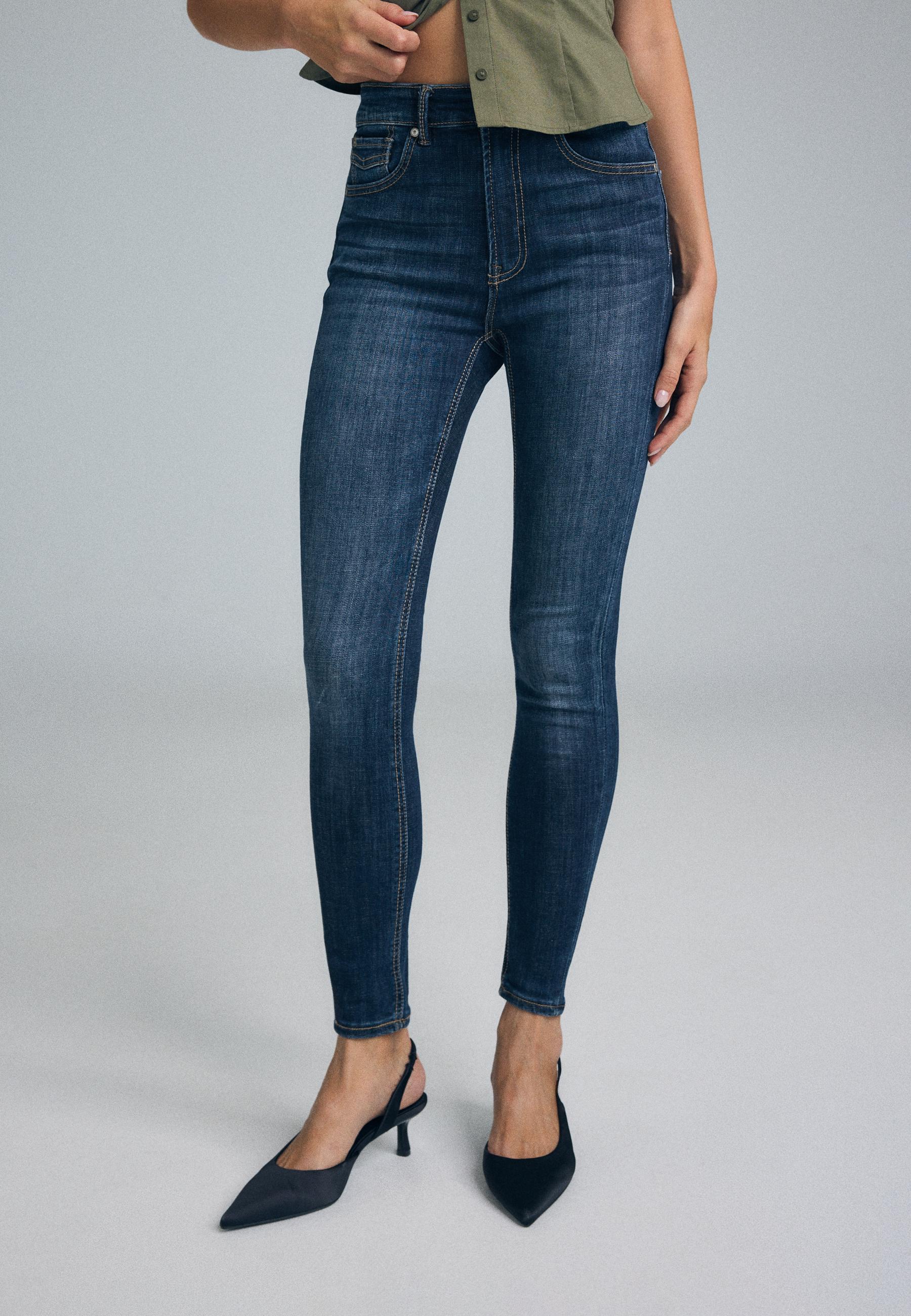 Stradivarius D07 Ψηλόμεσο Τζιν Παντελόνι Skinny Πολύ Σκούρο Μπλε/Αποκολλαρισμένο 34