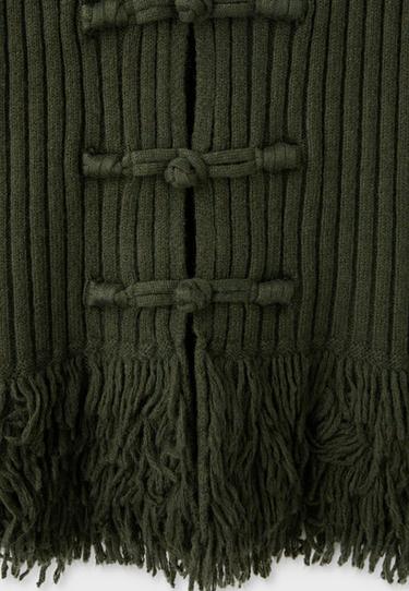 Fringed knit cardigan — Khaki 9