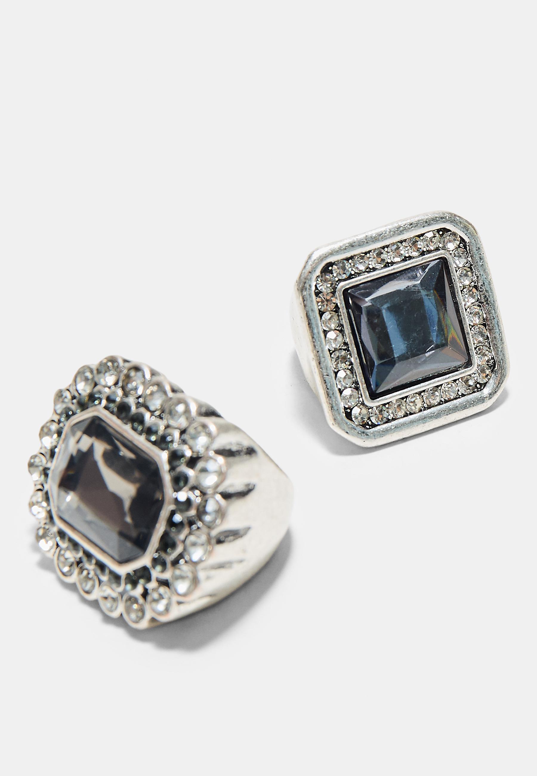 Set of 2 rhinestone rings — Grey