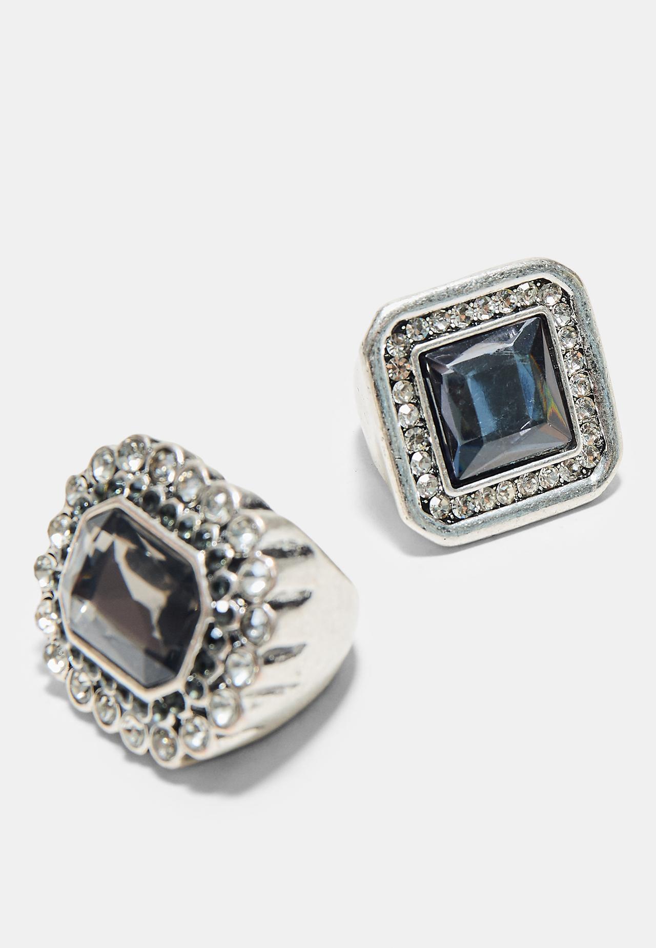 Set of 2 rhinestone rings — Grey