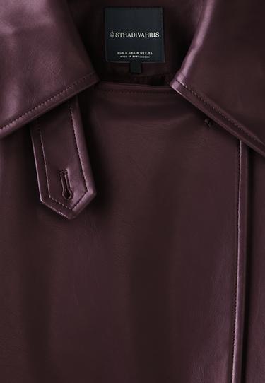 Long leather effect trench coat — Purple 9