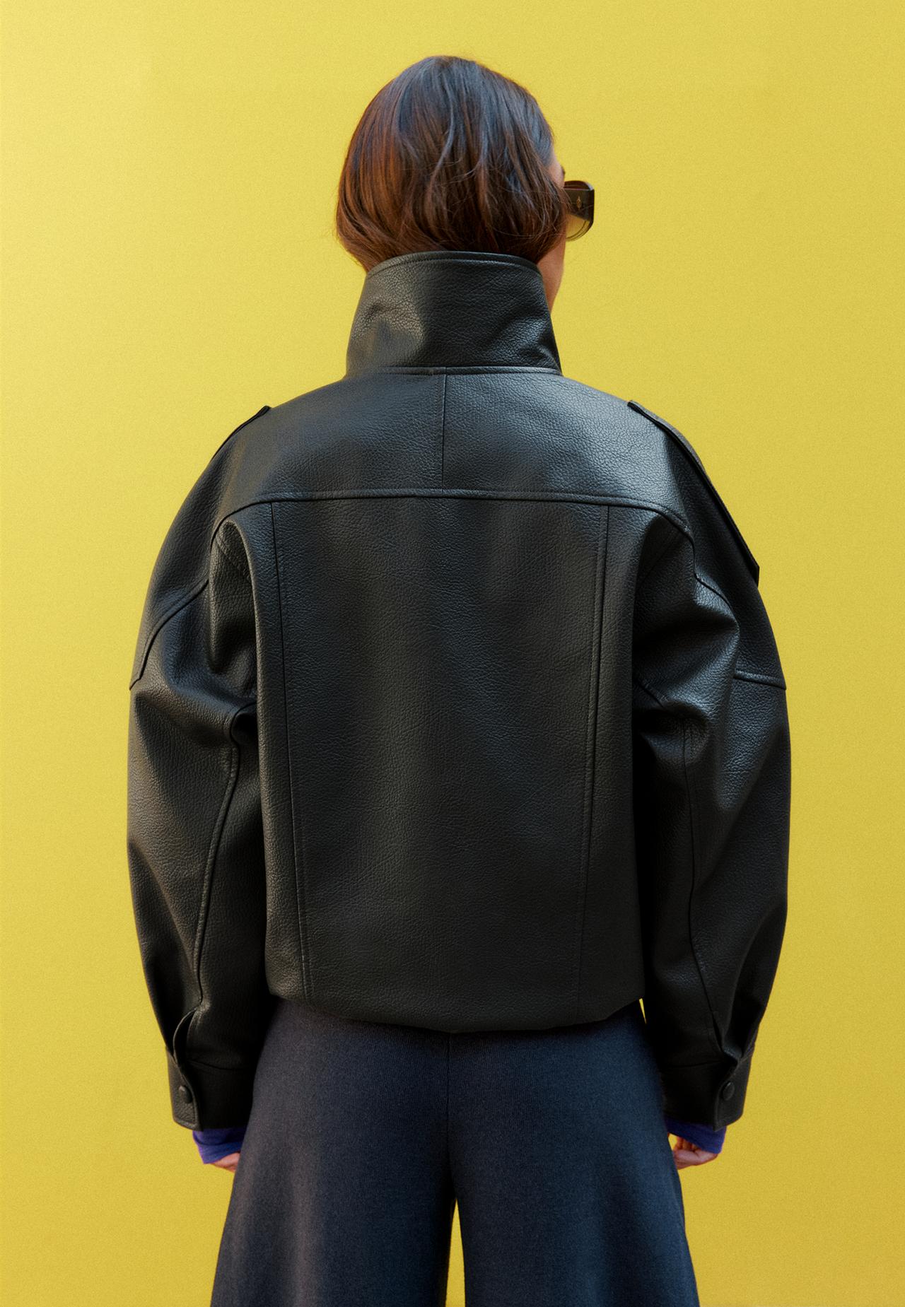 Oversize leather effect biker jacket — Khaki