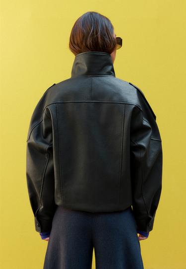 Oversize leather effect biker jacket — Khaki 5