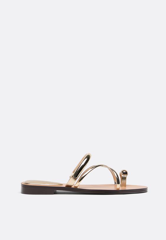 Stradivarius Flat Slide Sandals With Detail Gold 5