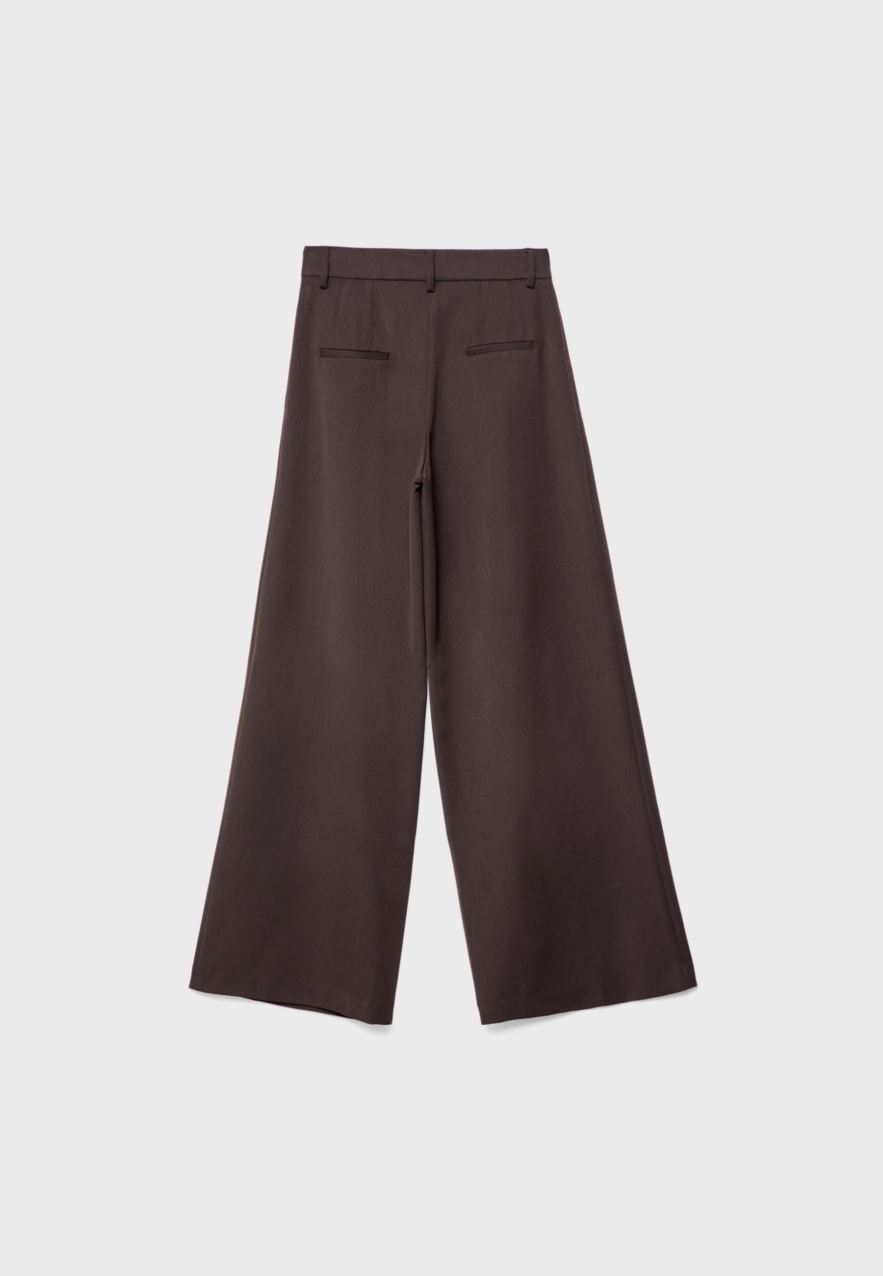 Wide-leg tailored trousers with darts — Brown