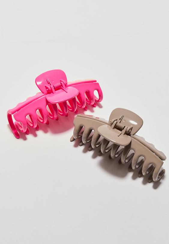 Stradivarius Set Of 2 Soft Touch Maxi Hair Clips Neon Pink Os