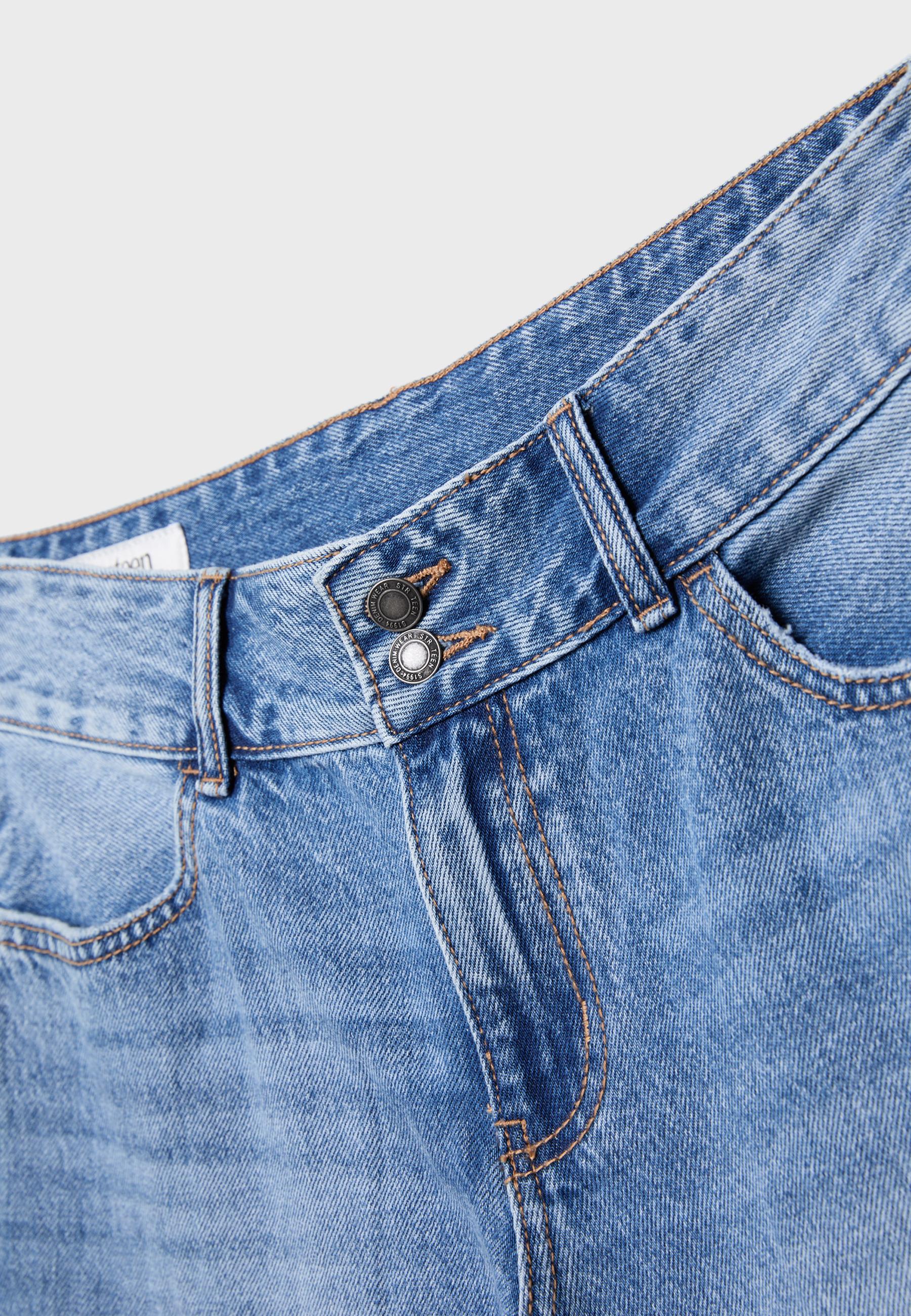 Double metal button straight-leg jeans — MEDIUM LIGHT BLUE DENIM