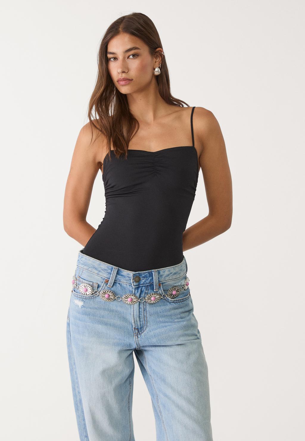 Strappy bodysuit with gathers