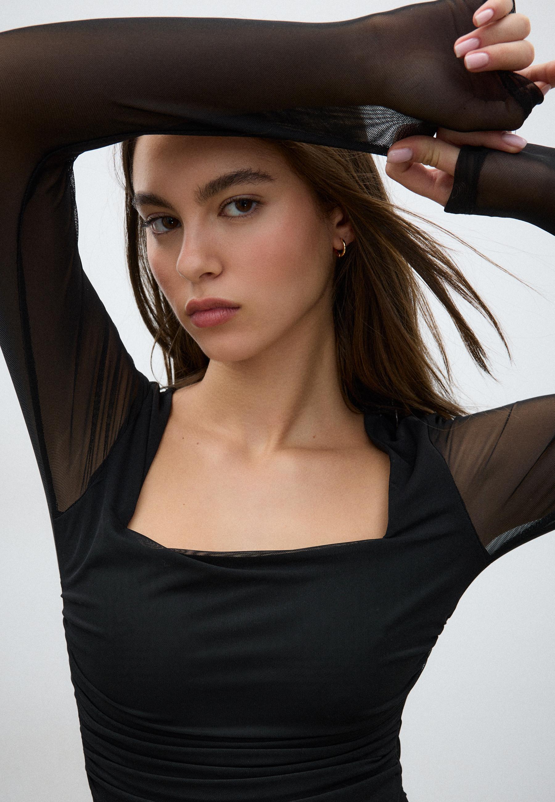 Tulle bodysuit with square neckline - Women's fashion