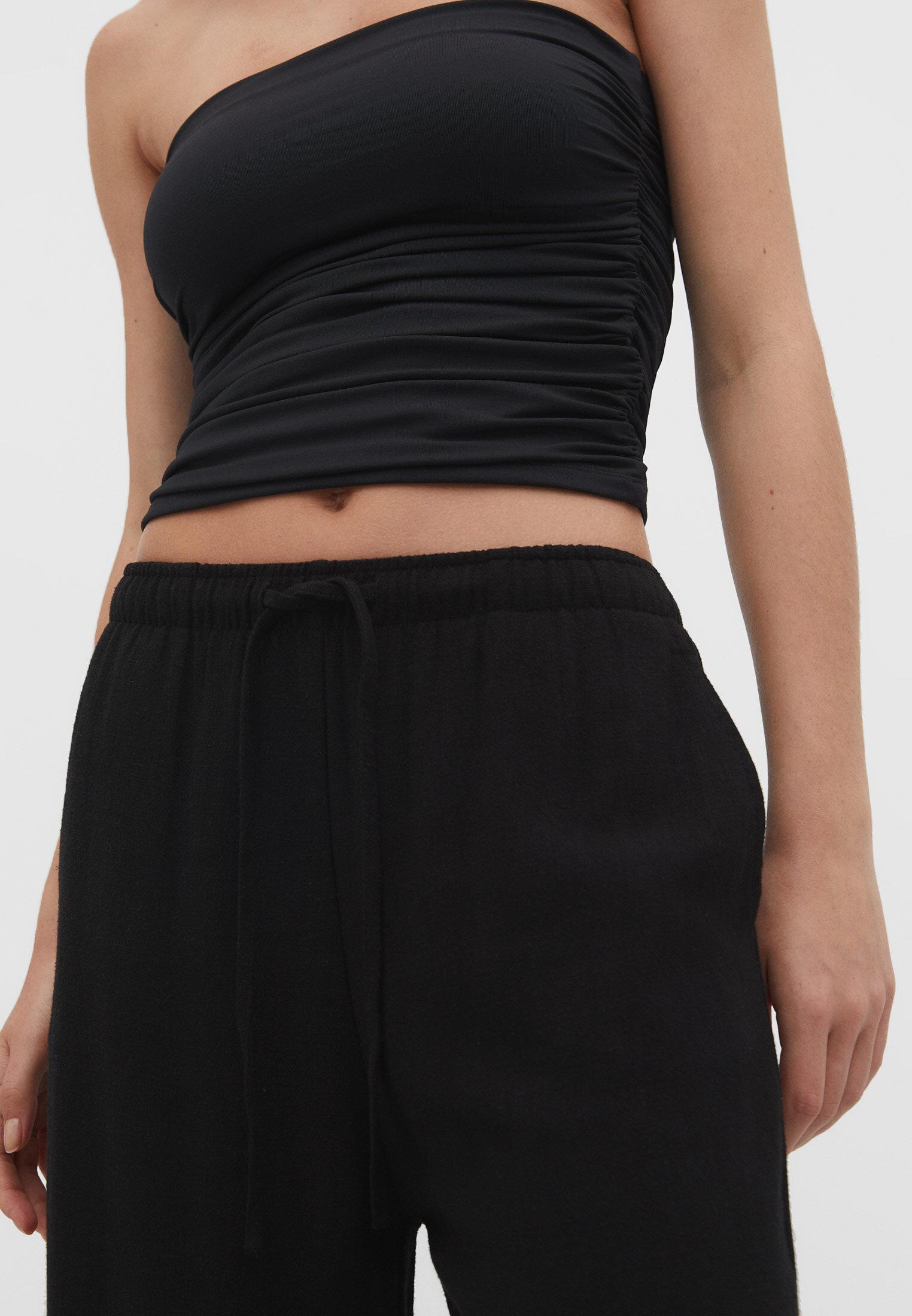 Straight-leg linen-look trousers — Black
