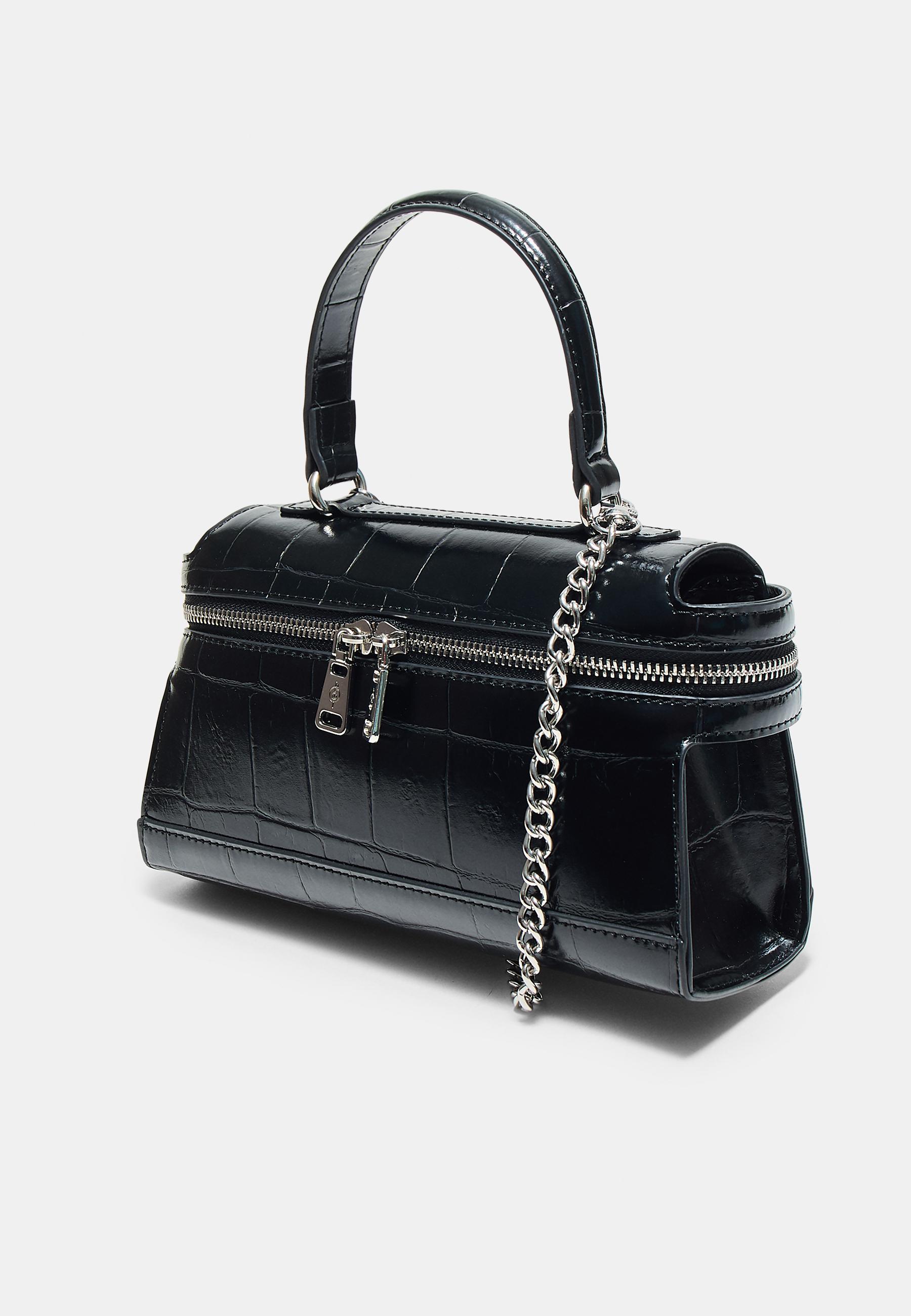 Mini coconut-effect crossbody bag — Black