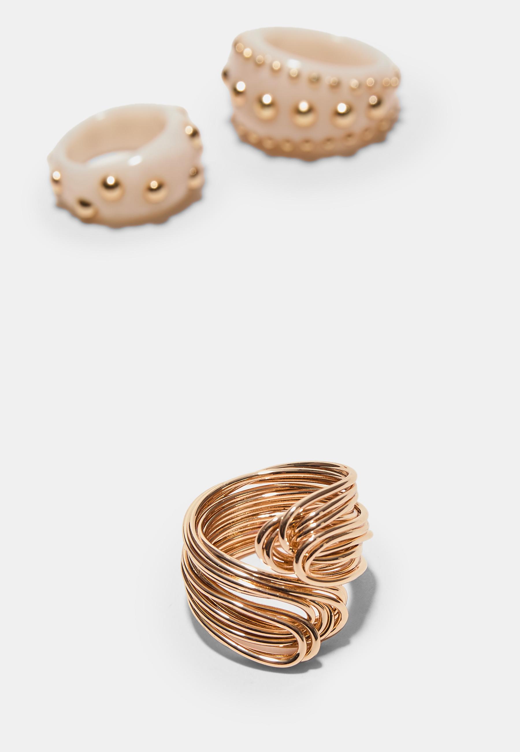 Set of 3 studded rings — Gold