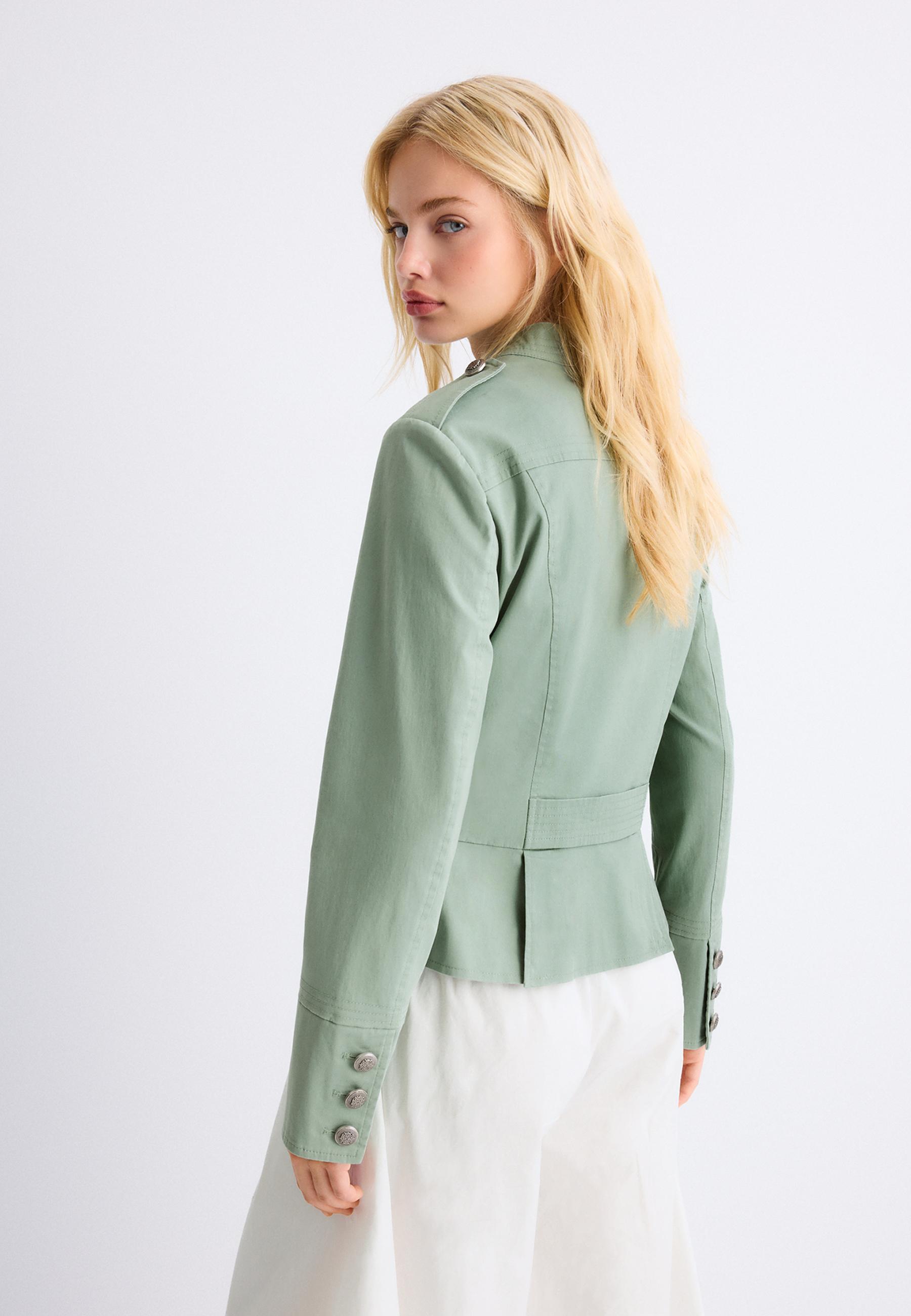 Stand collar buttoned blazer — Khaki