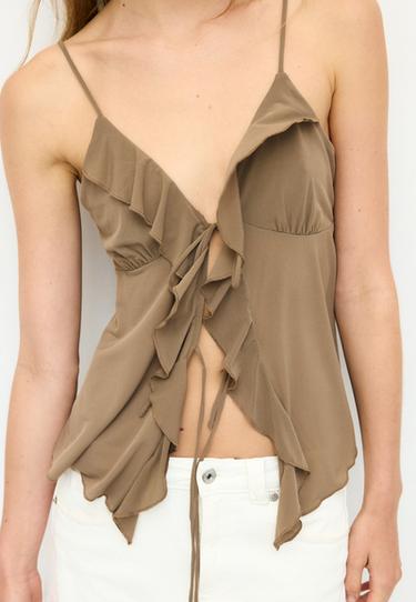Ruffled strappy top — Brown 4