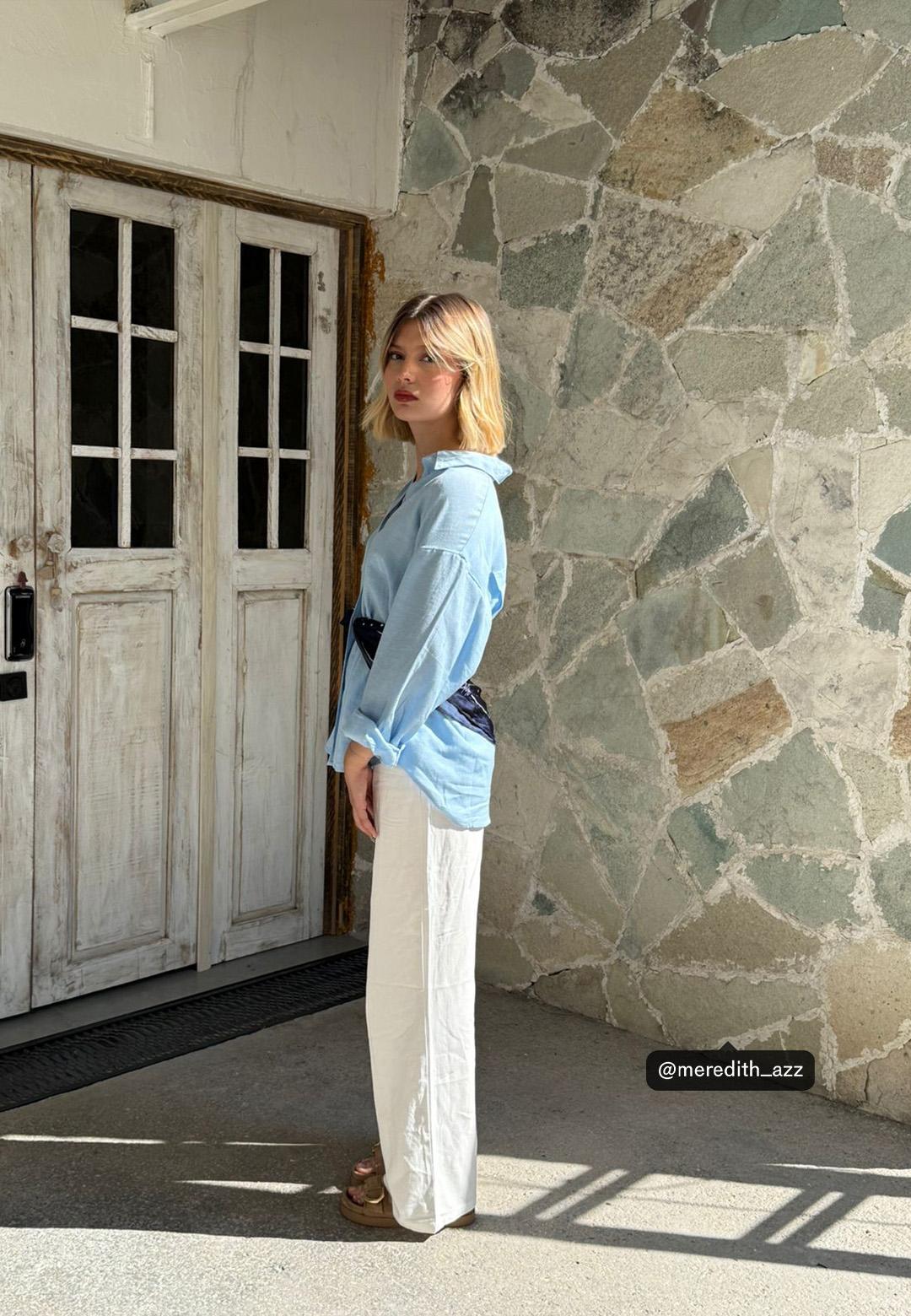 Stradivarius Keten görünümlü bağcıklı pantolon