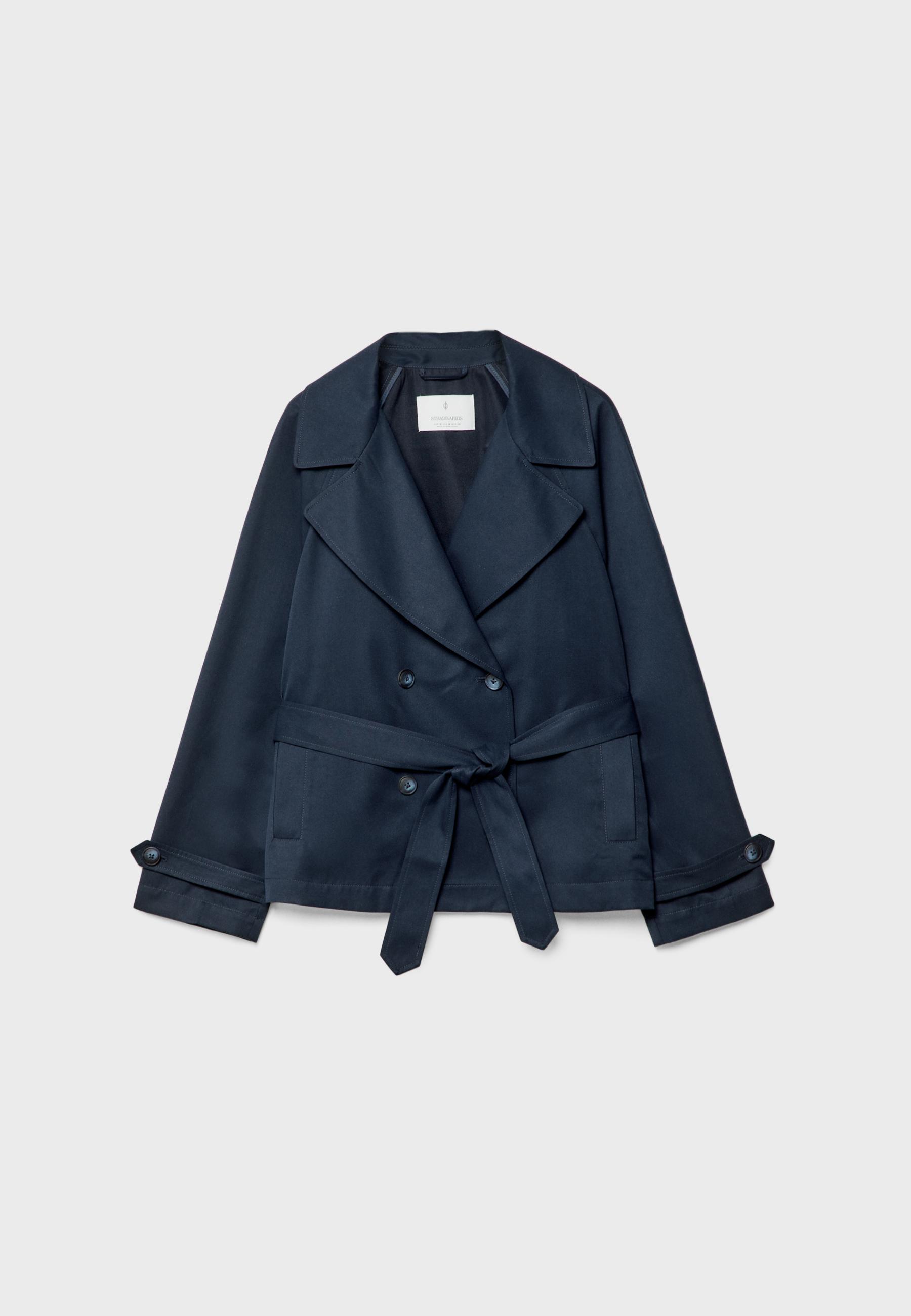 Short flowing trench coat with belt — Navy blue
