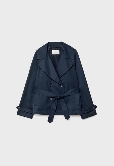 Kemerli kısa, akıcı trençkot - Görsel 13