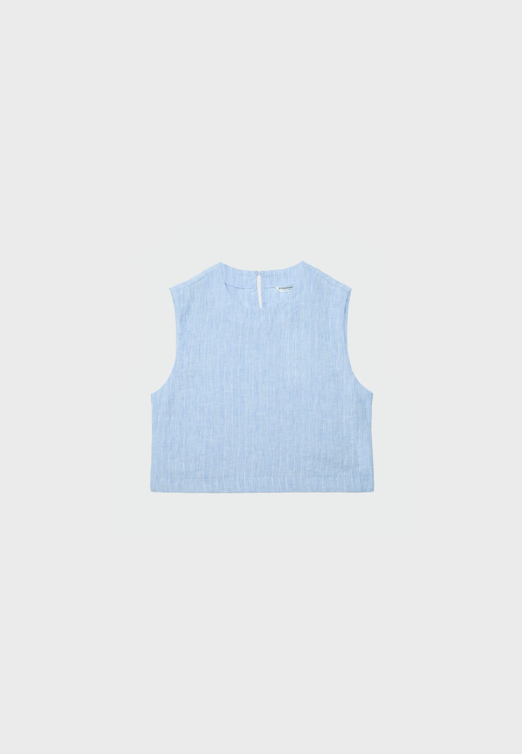 Striped rustic round neck top — Blue