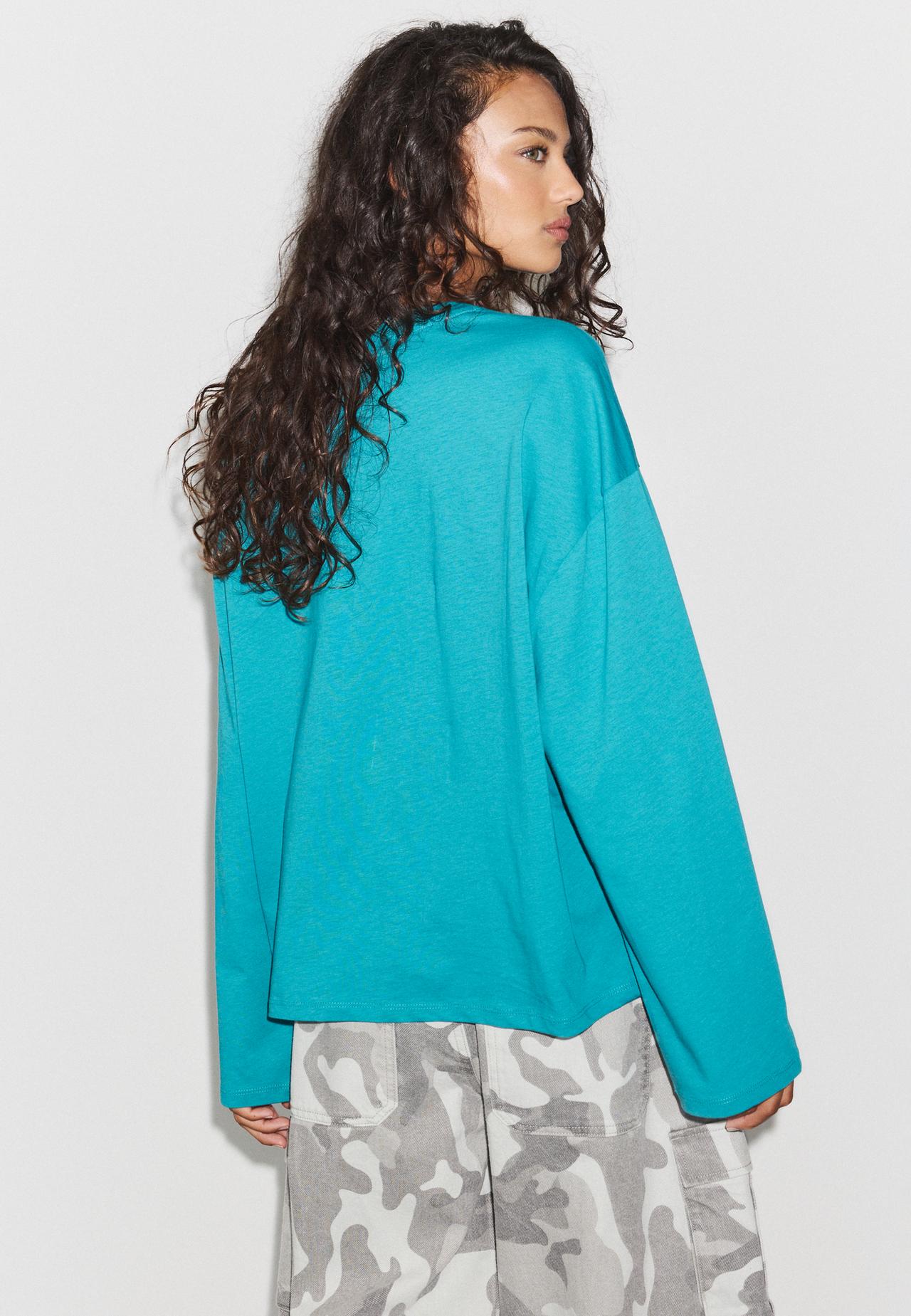 Boxy long sleeve T-shirt — Turquoise