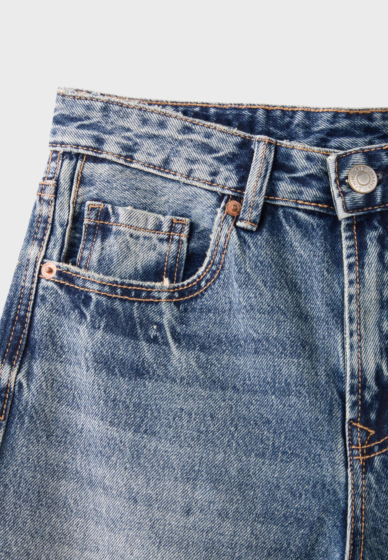 D92 Ripped straight wide-leg jeans — OVERDYED BLUE DENIM