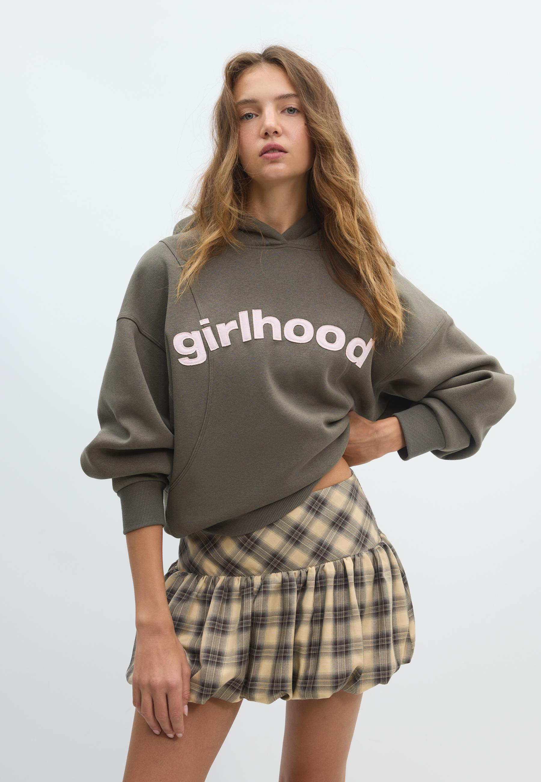 Printed text hoodie — Khaki