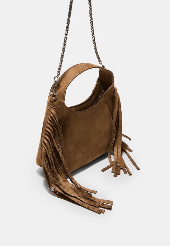 Stradivarius Shoulder Bag With Side Fringes Caramel Os