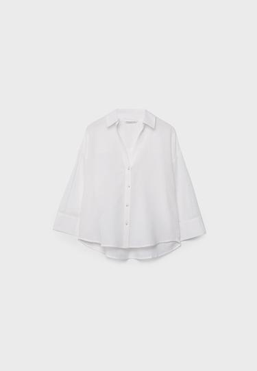Linen-effect kimono sleeve shirt — White 7