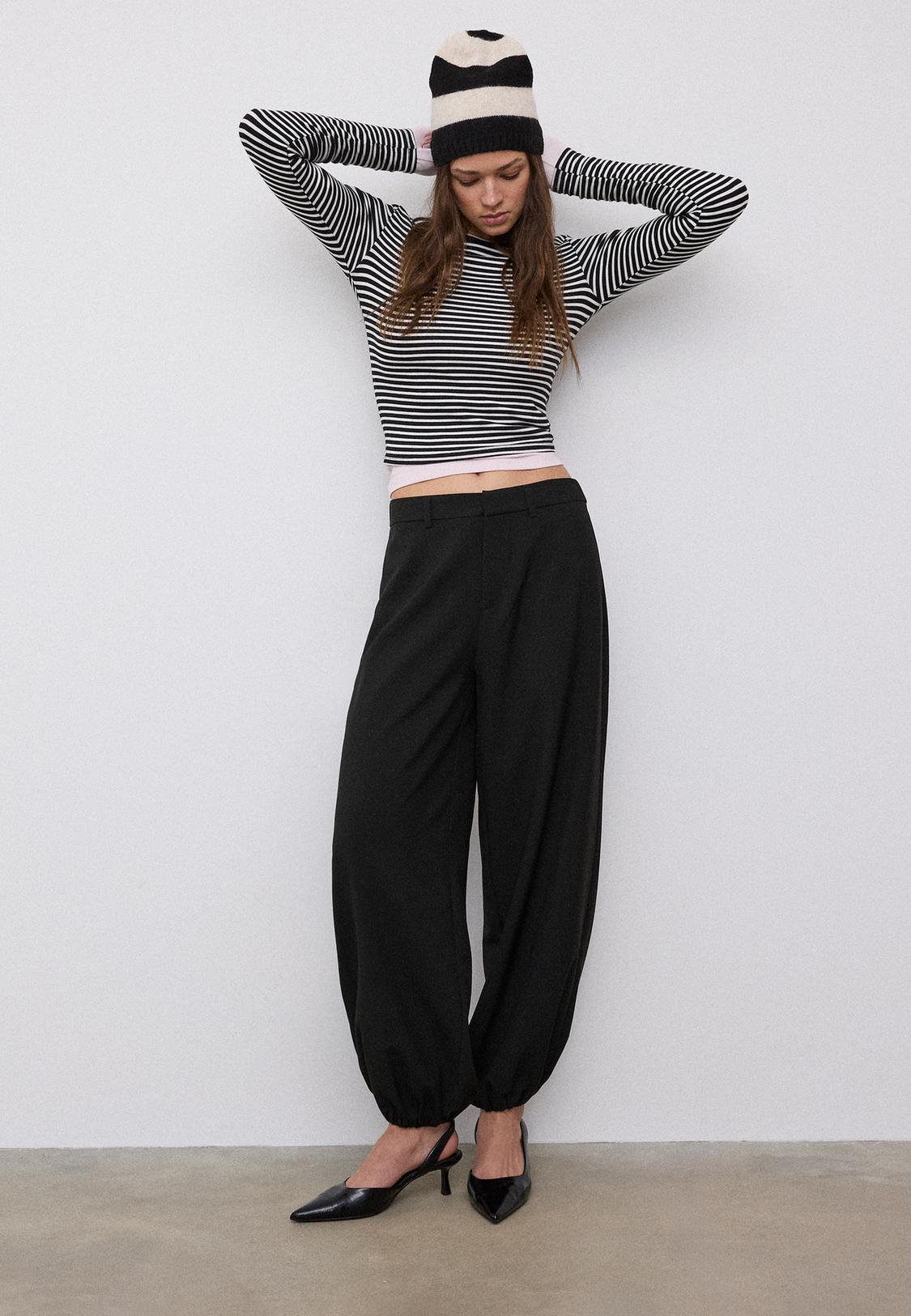Stradivarius Balloon Dress Trousers Black 6