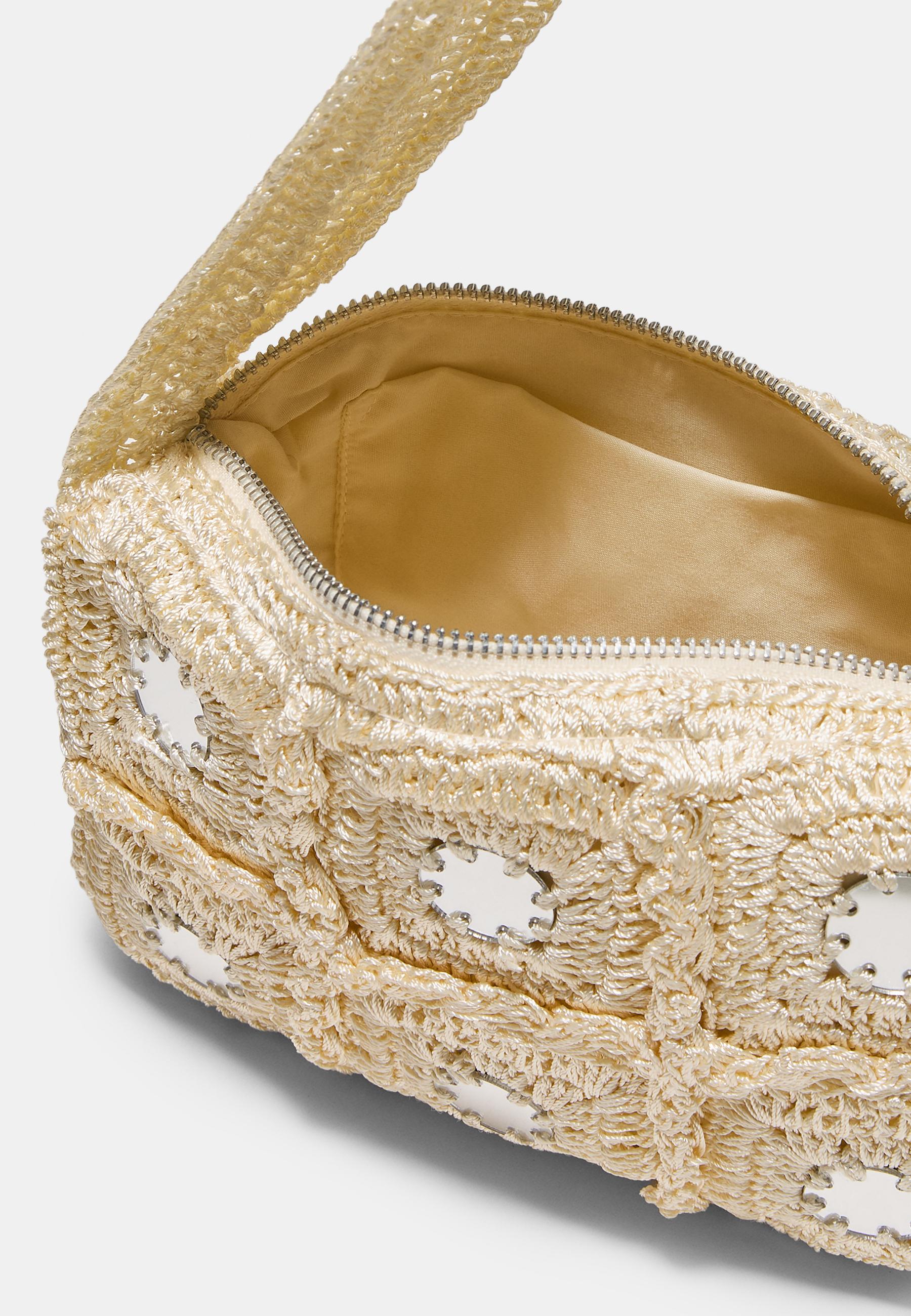 Crochet shoulder bag with mirrors — Ecru