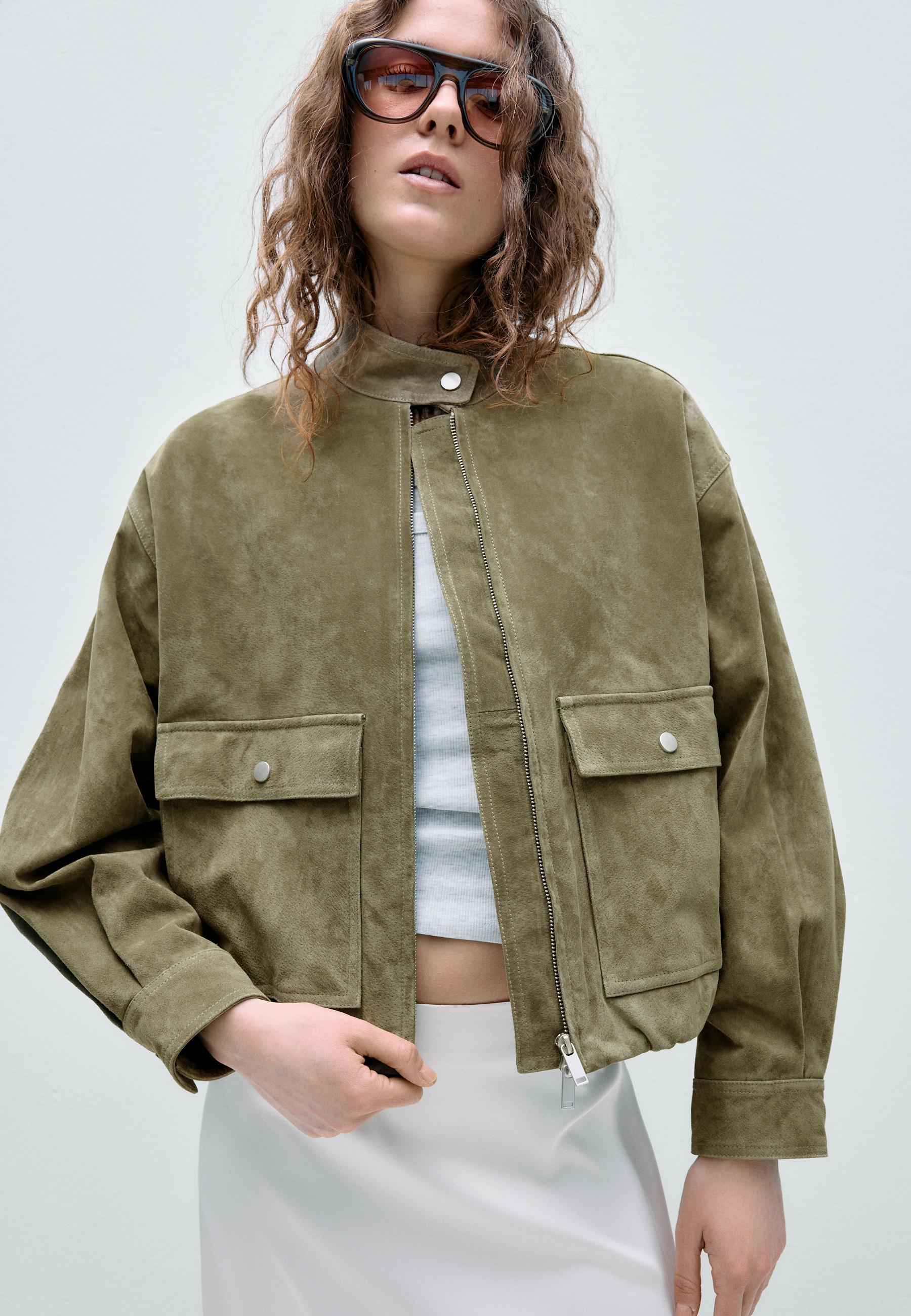 Leather jacket with pockets — Khaki