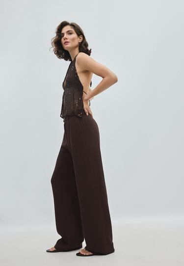 Straight-leg linen-effect trousers — Brown 6