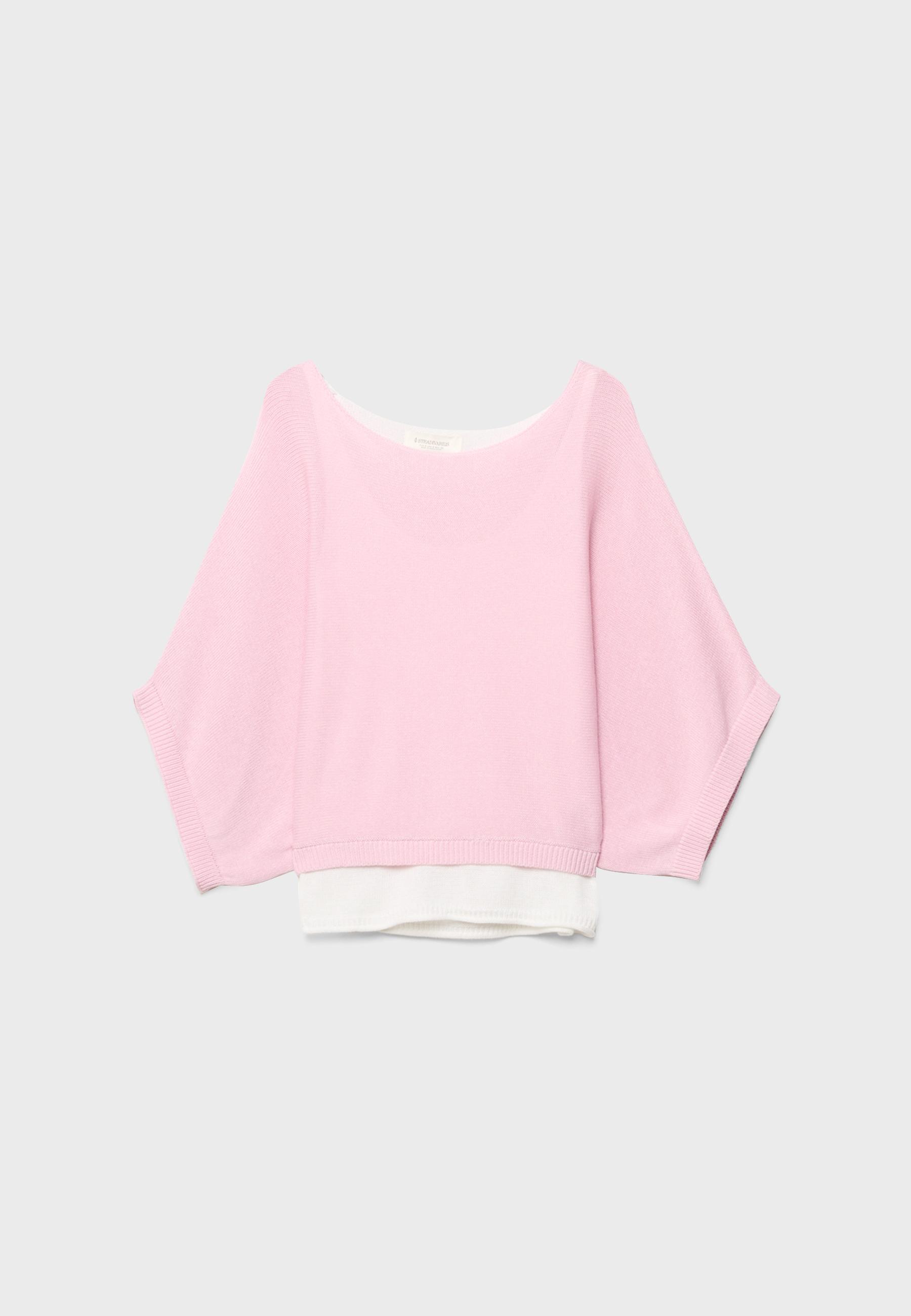 Boat neck knit jumper with overlay — Pastel pink