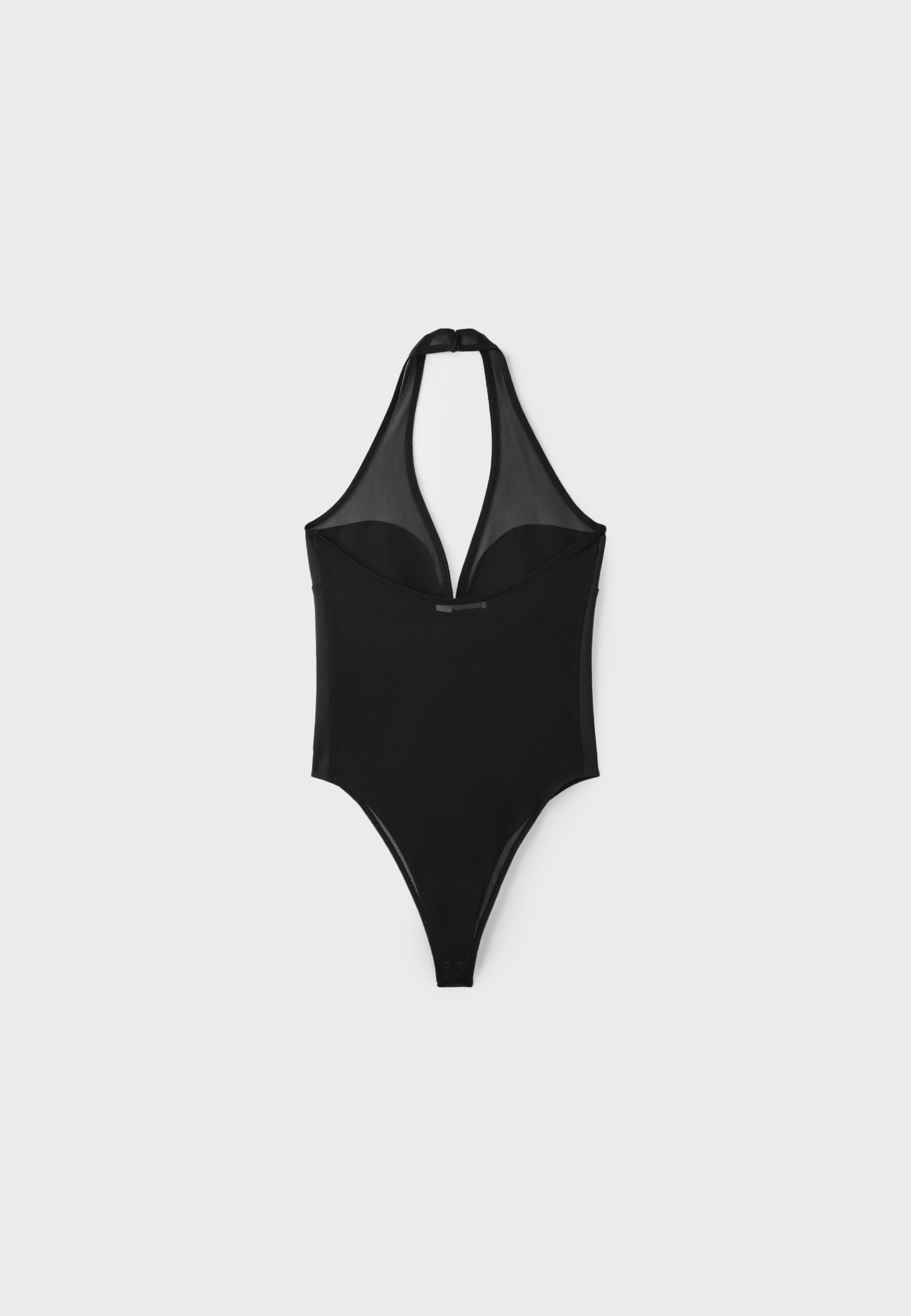 Mesh halter bodysuit — Black