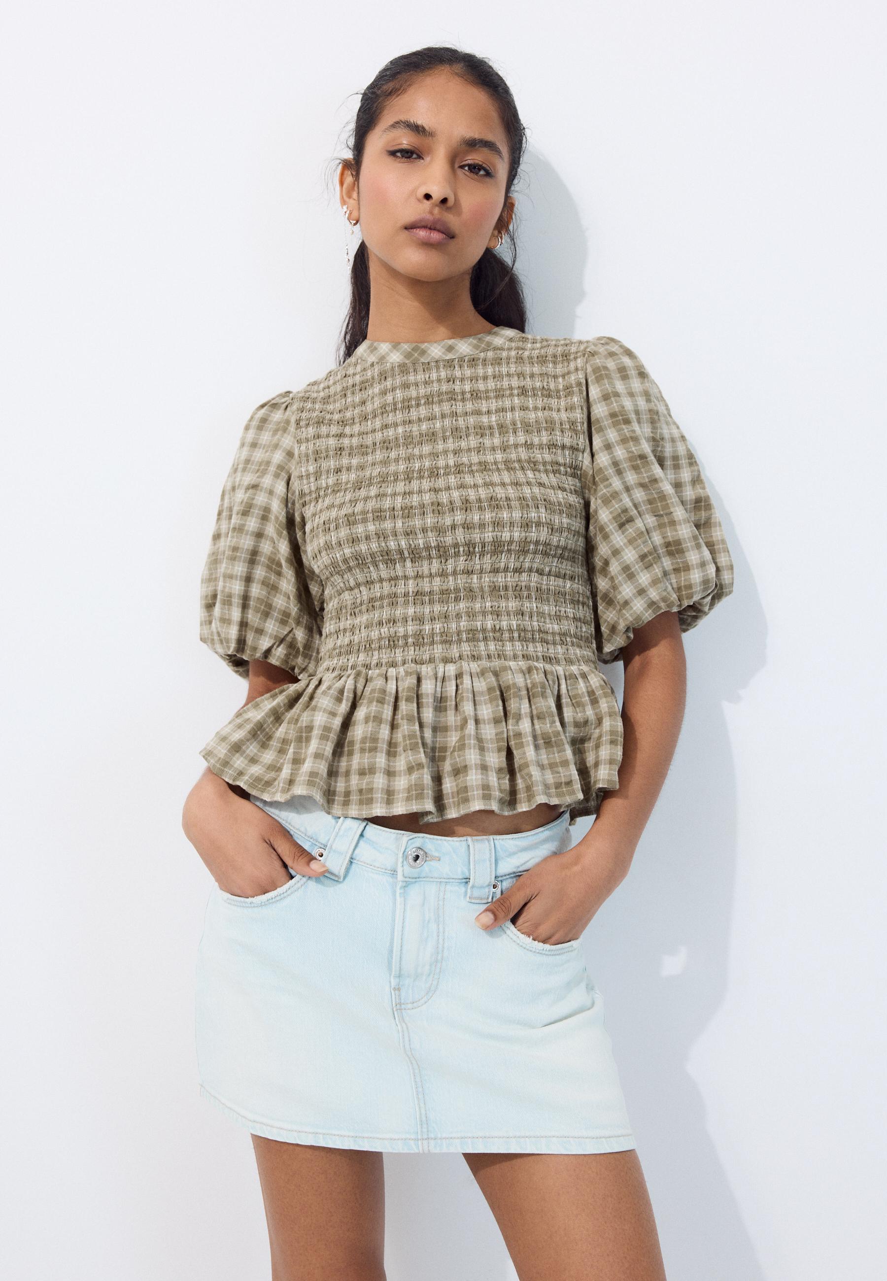 Short sleeve peplum blouse — Khaki