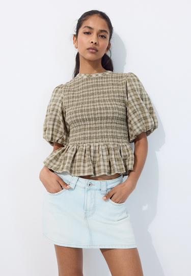 Short sleeve peplum blouse — Khaki 1