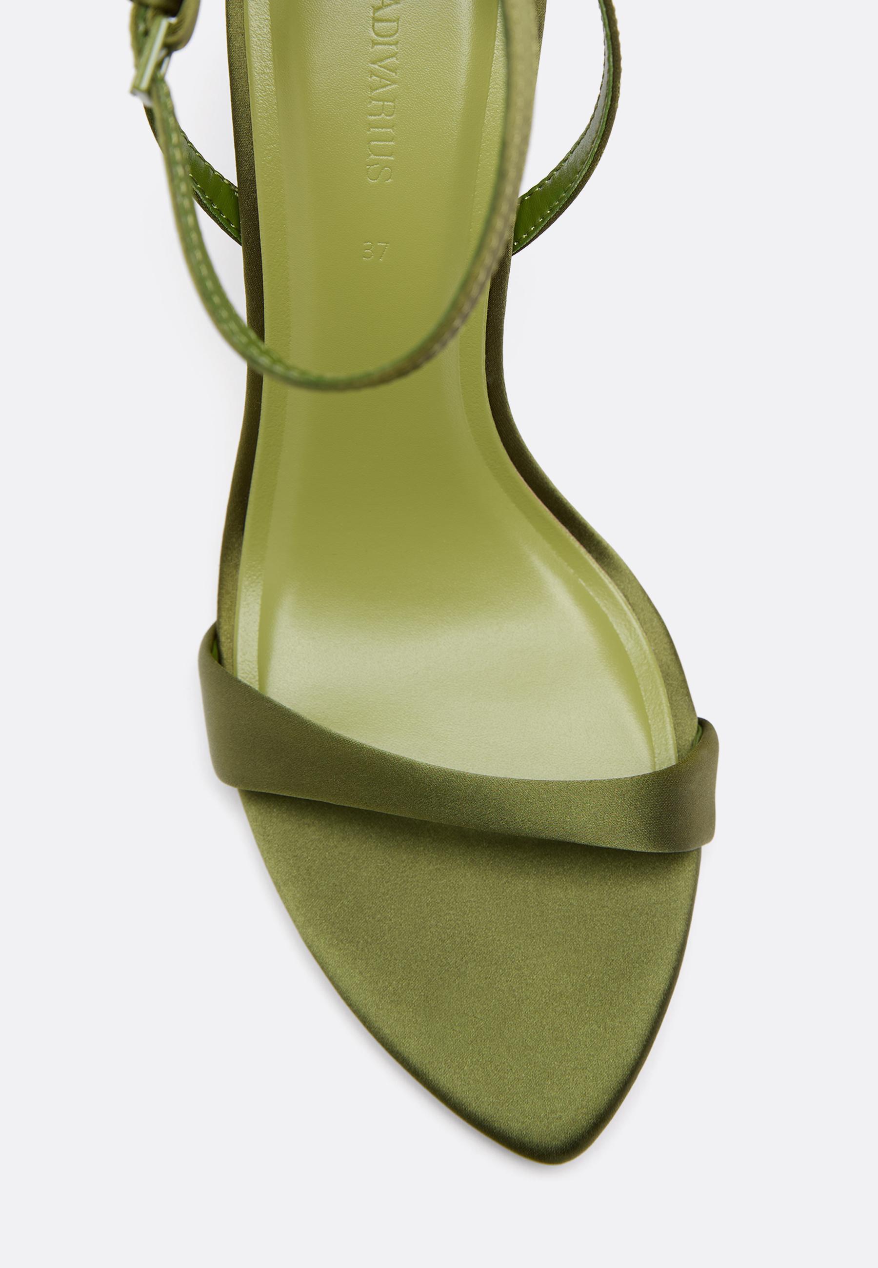 Satin effect stiletto heel sandals — GREEN