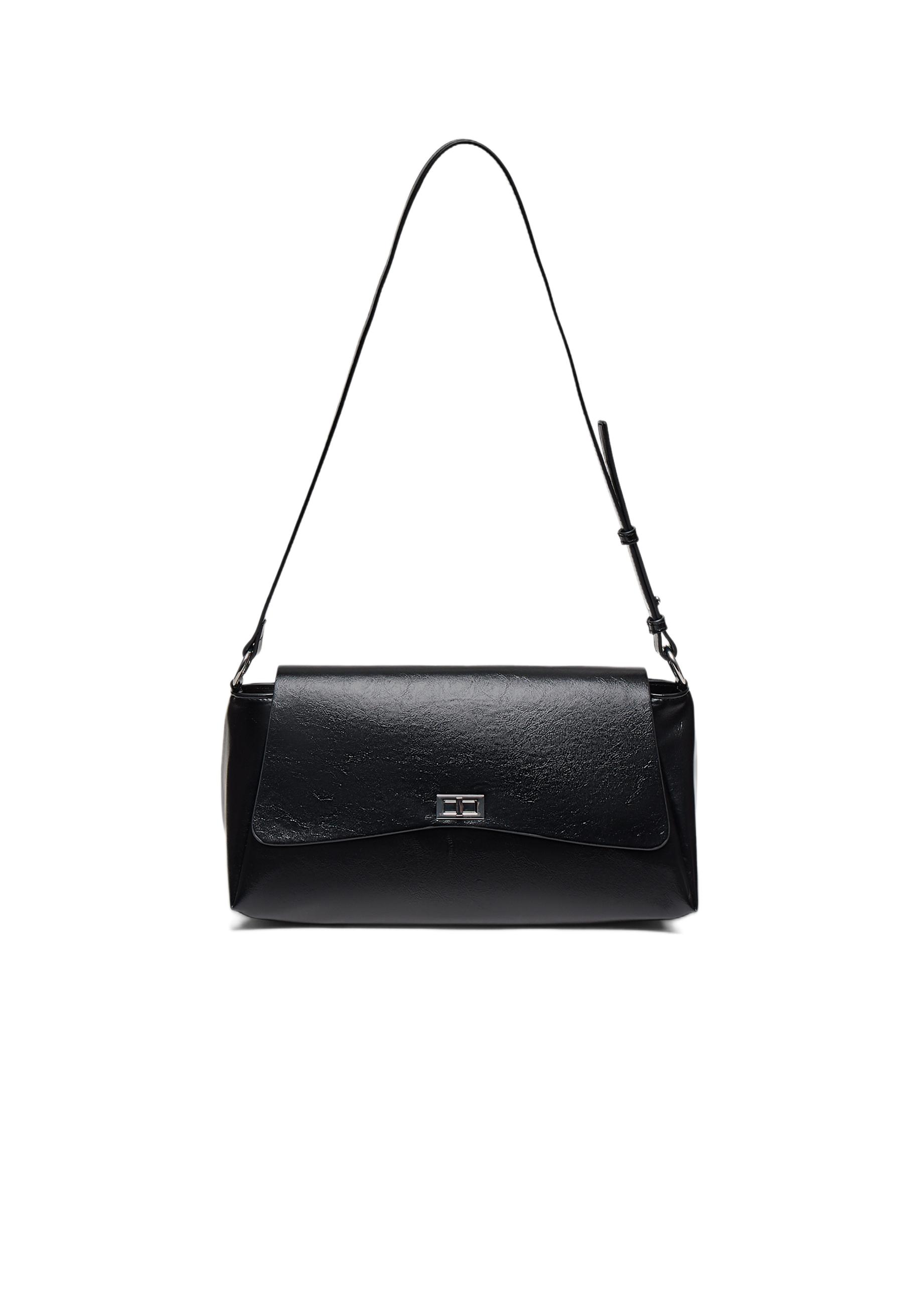 LARGE FLAP CROSSBODY BAG — Black