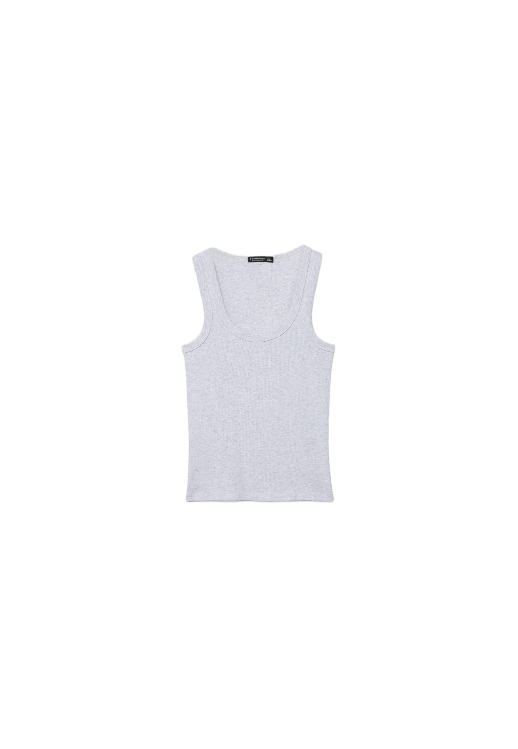 Ribbed cotton racerback top — Grey melange
