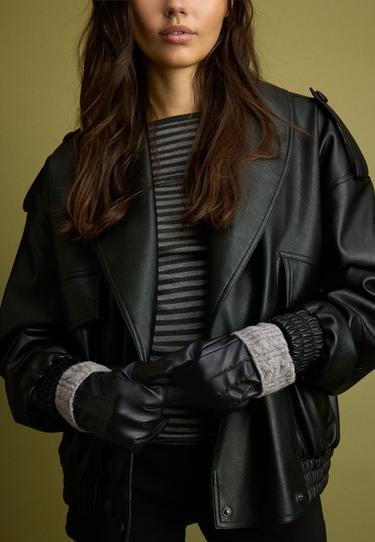 Combined chunky knit gloves — Black 4