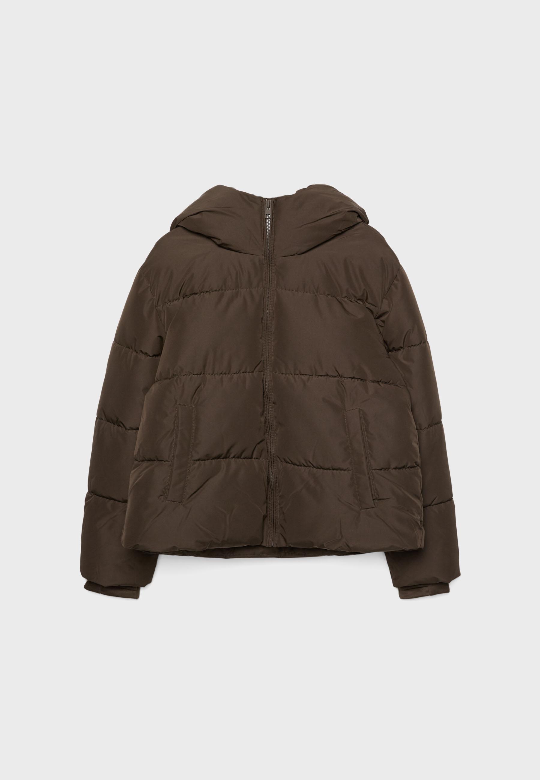 Hooded padded jacket — Brown