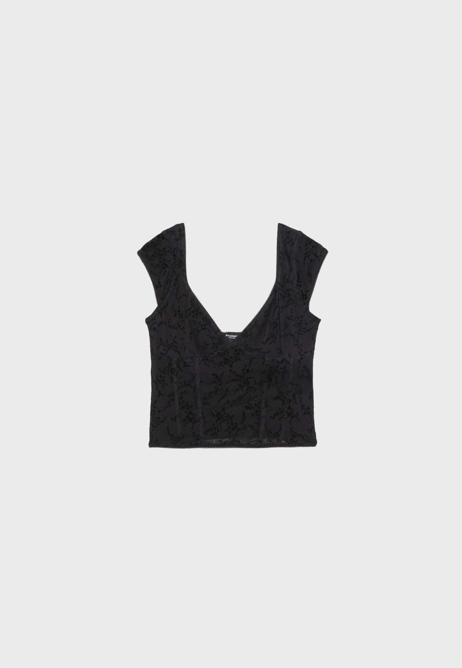 Flocked bodice top — Black