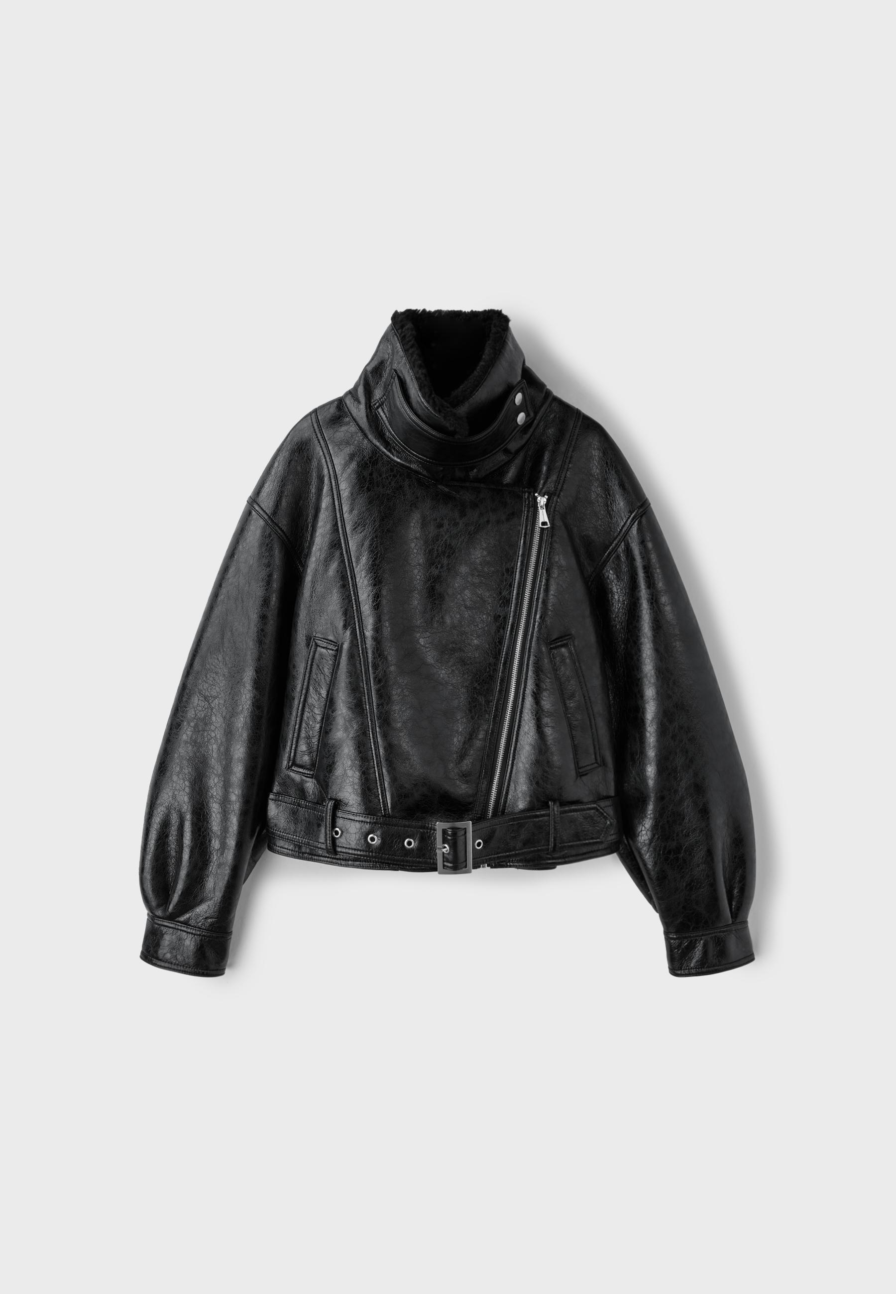 Cazadora biker cuello alto doble faz