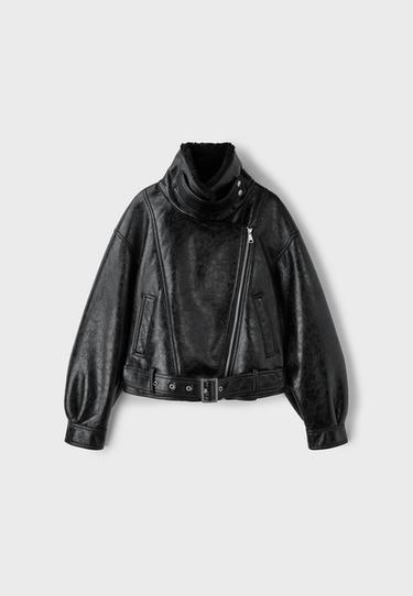 High neck double-faced biker jacket — Black 7