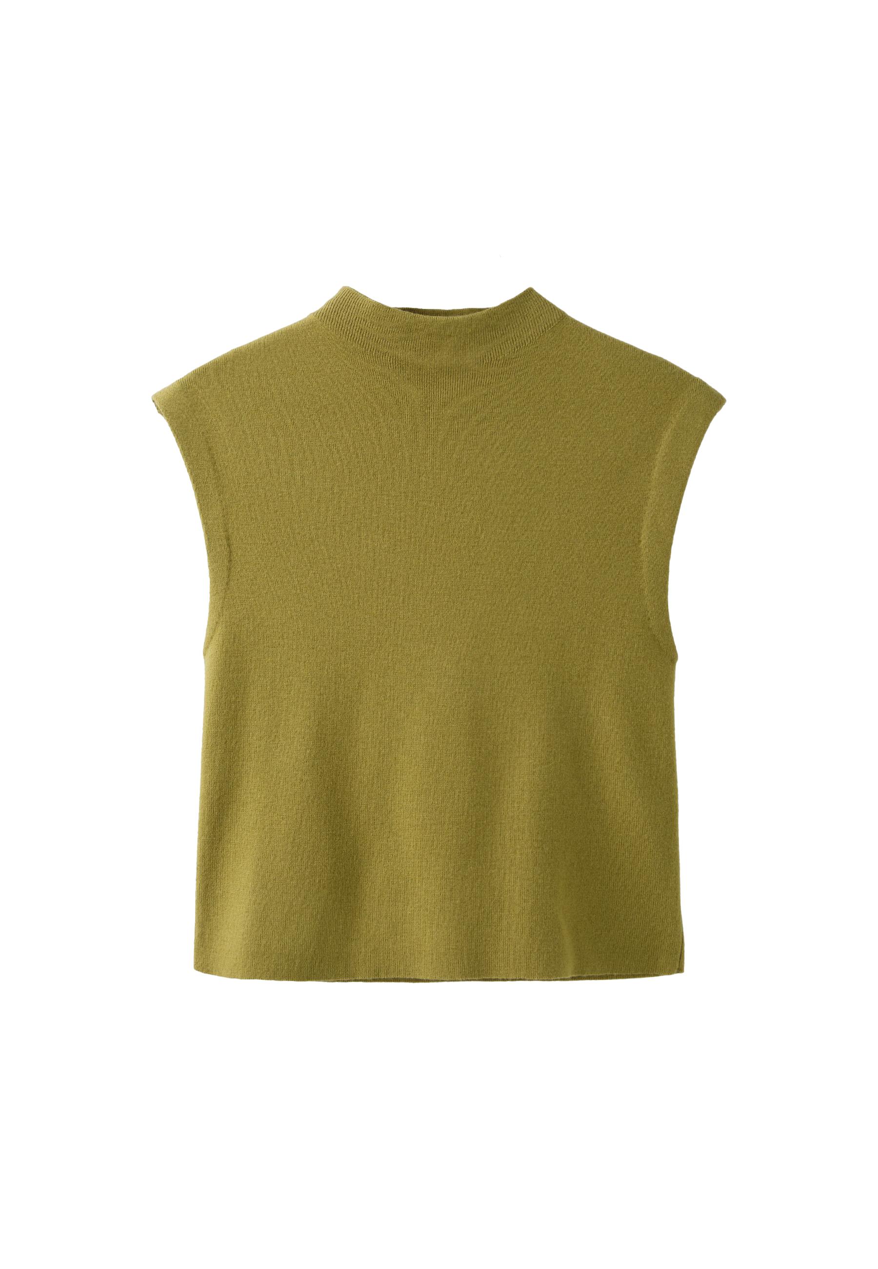 Stand collar knit top — Olive green