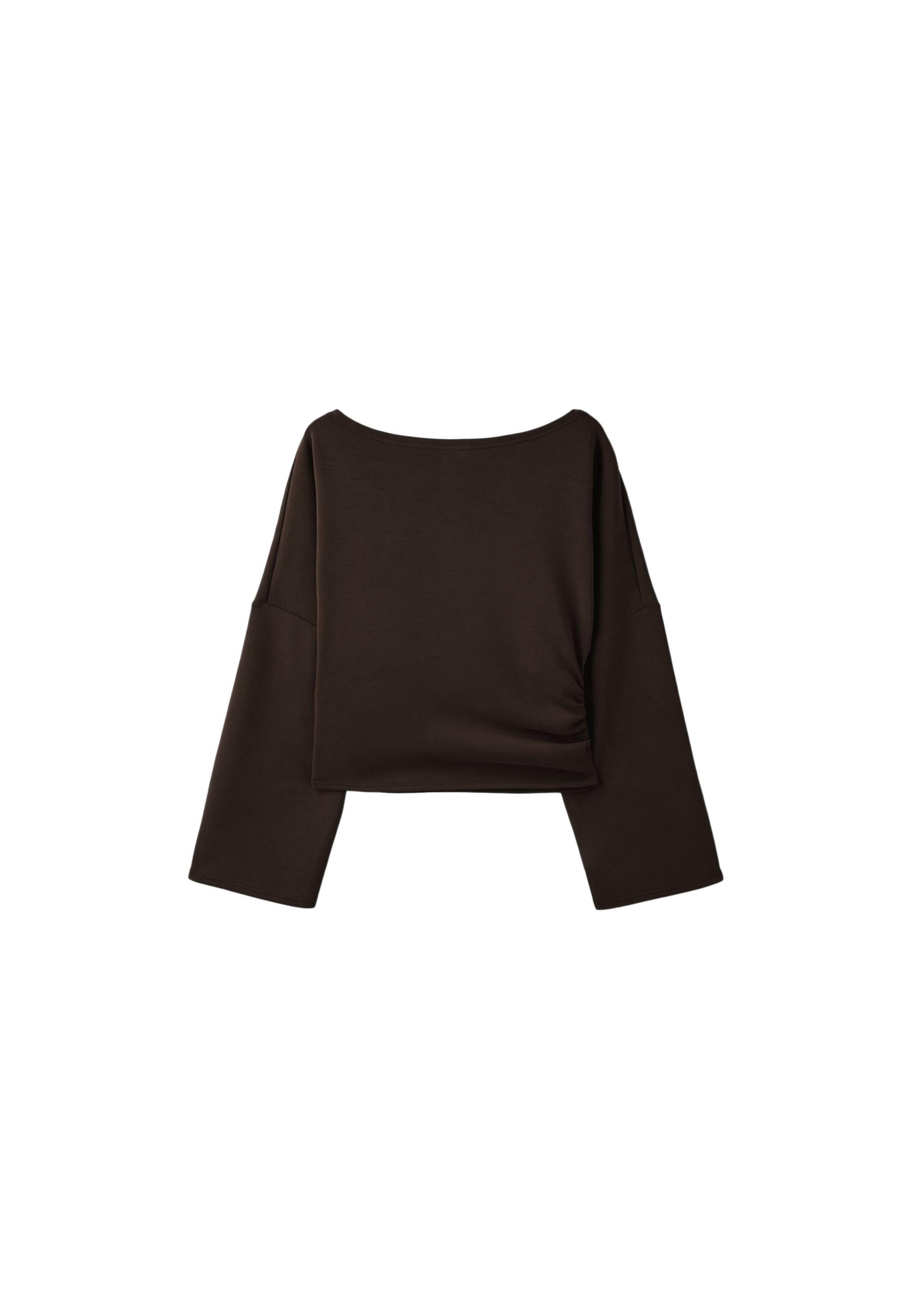 Soft-touch ruched asymmetric sweatshirt — Brown