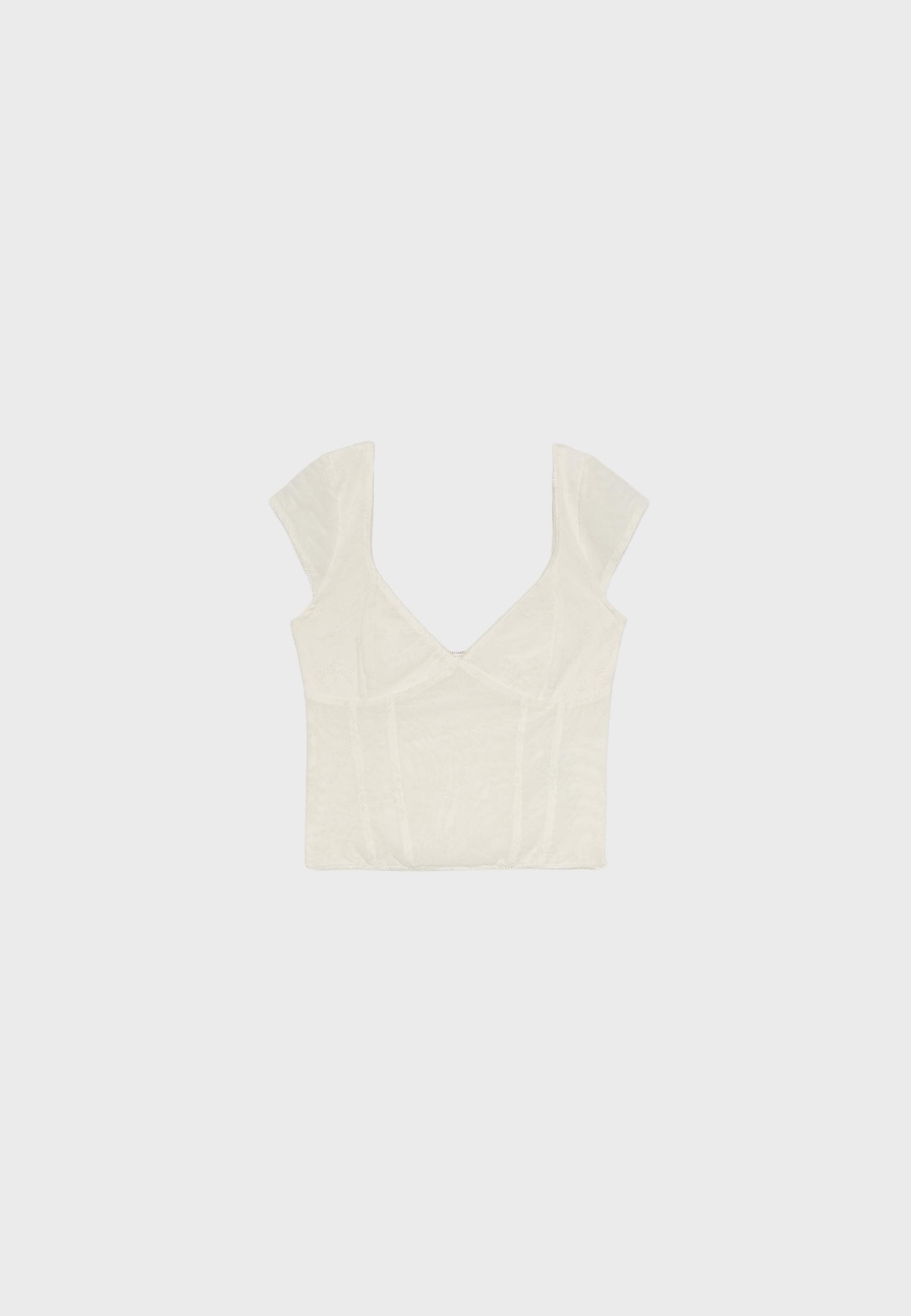 Flocked bodice top — Ecru